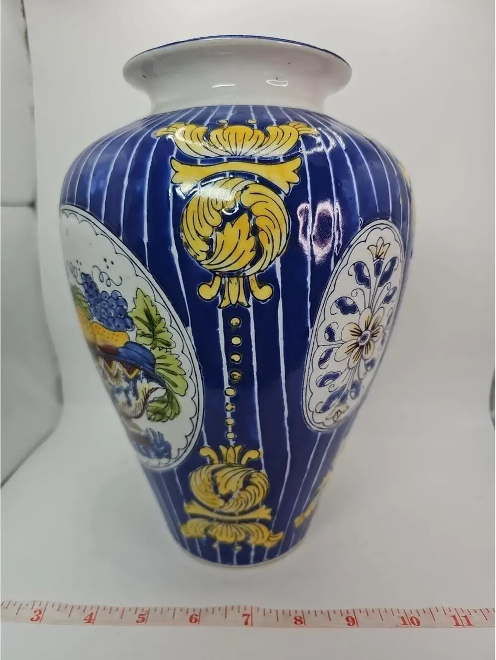 Vintage Porcelain Hand Painted Enamel Fruit Basket Decoration Large Vase 10